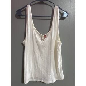 Pilcro Anthropologie Ivory Ribbed Tank Top XL Textured V-Neck Sleeveless Top